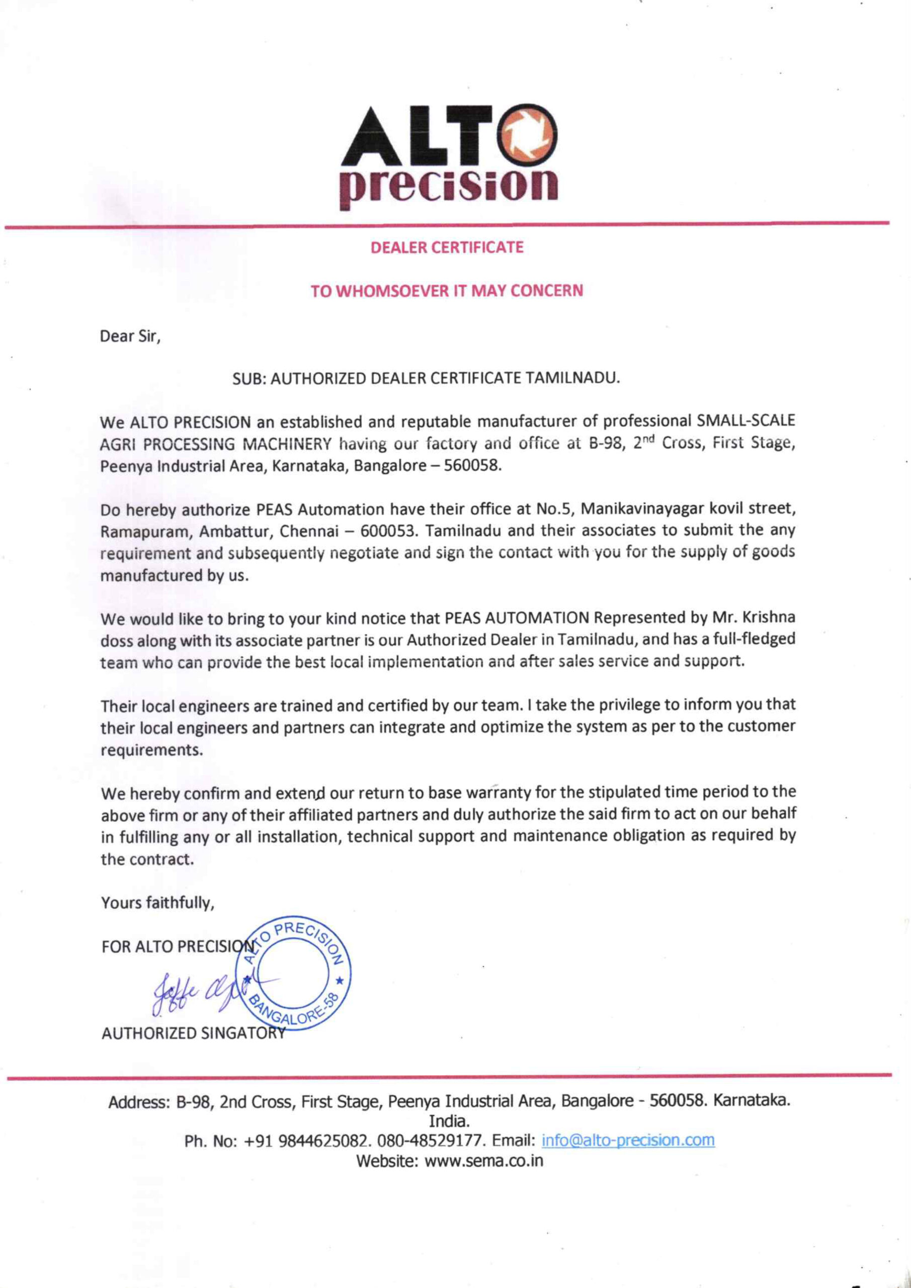 PEAS-Automation_Alto-Precision_Dealer-Certificate_TN_2024-25